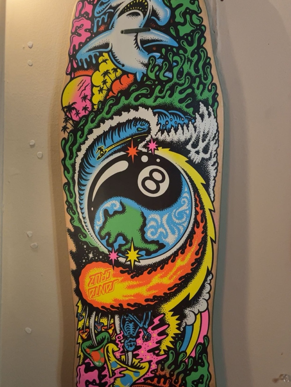 Santa Cruz Skateboards Neon Surf Skate Deck Art - Blue Green Pink Yellow Black